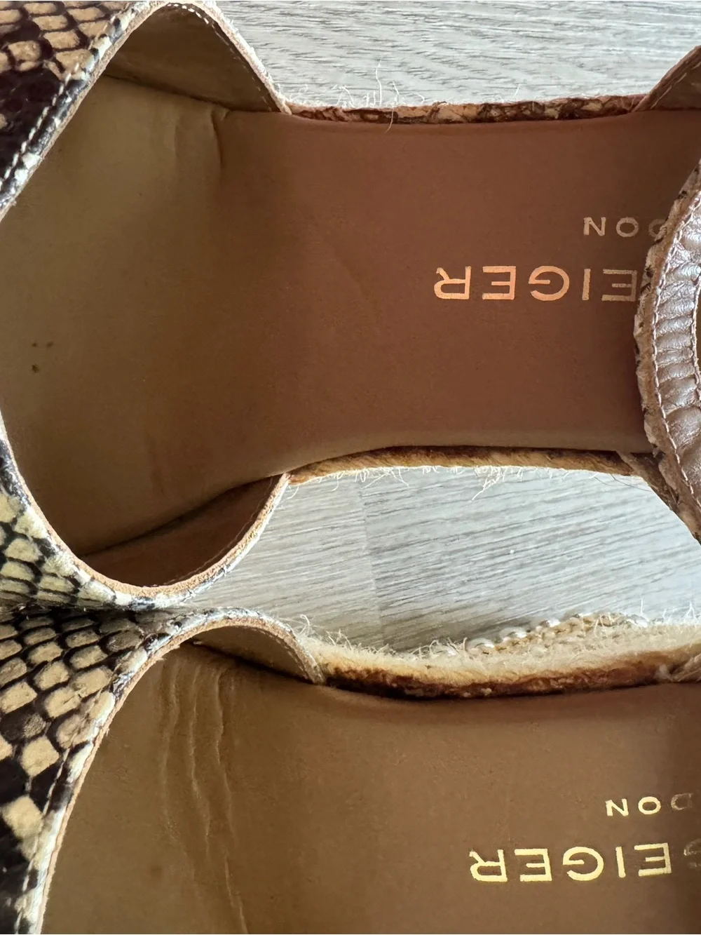 Kurt Geiger Snake-Print Espadrille Wedge Sandals in Brown and Black